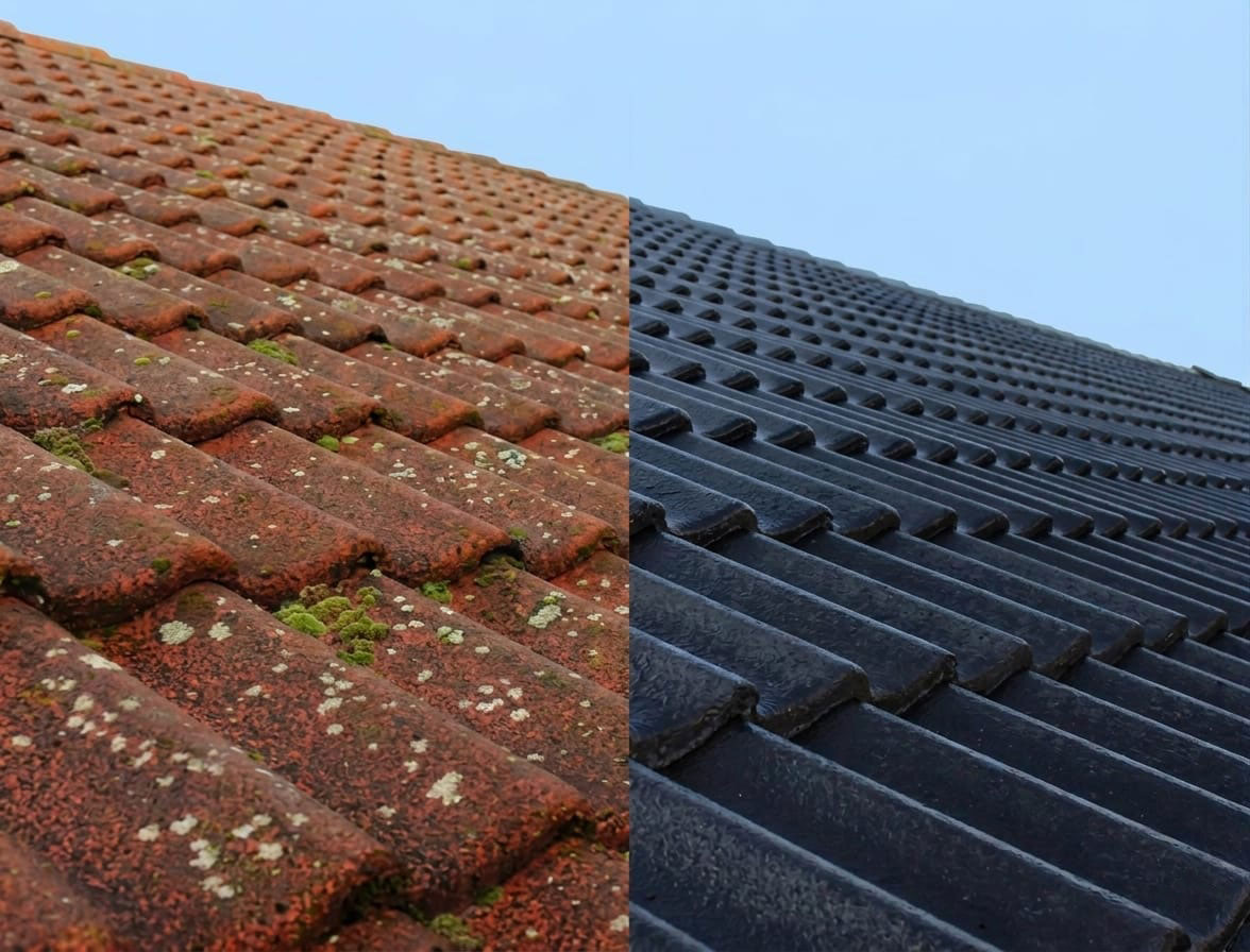 Before and after roof coating comparison